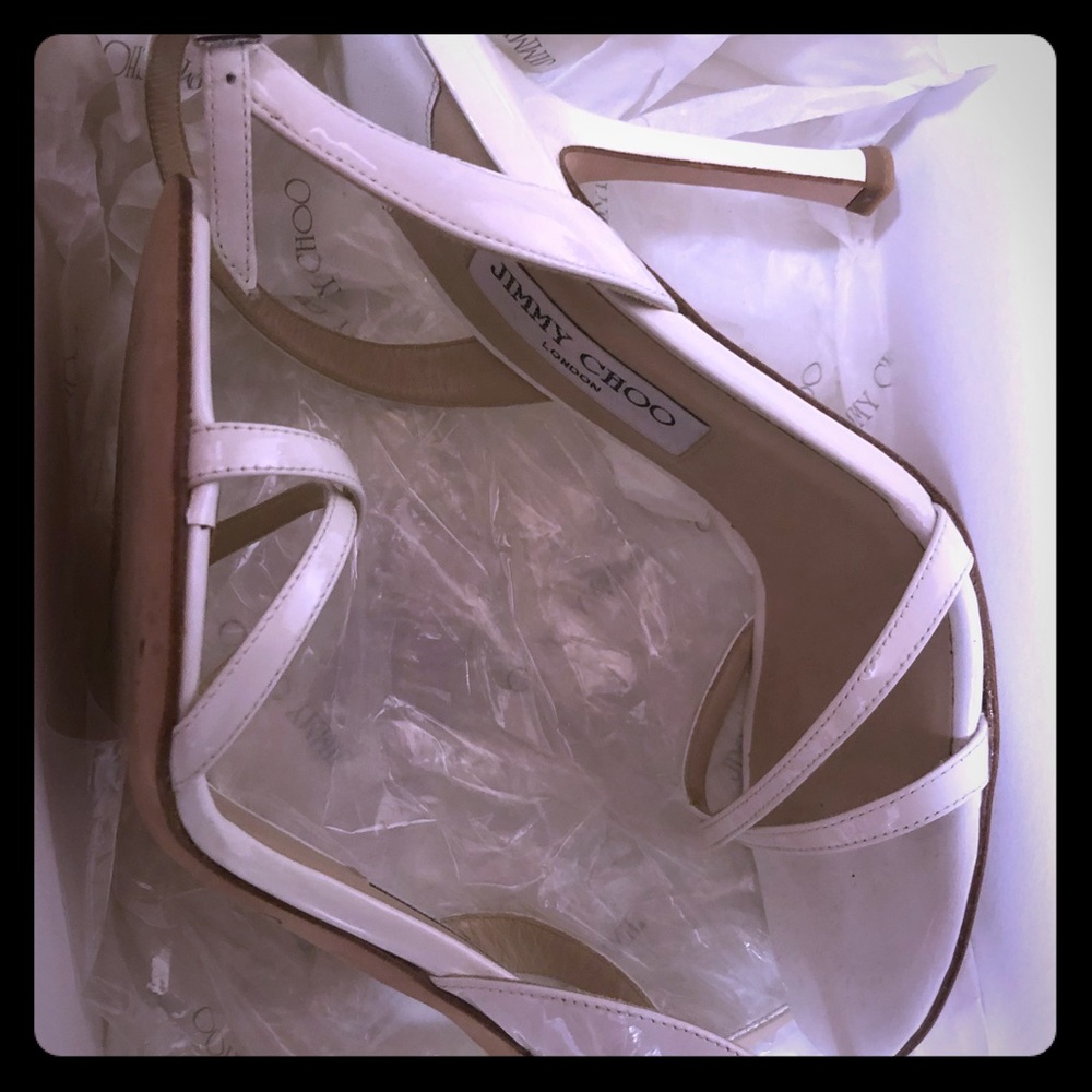 Jimmy choo white patent leather sandals size 9